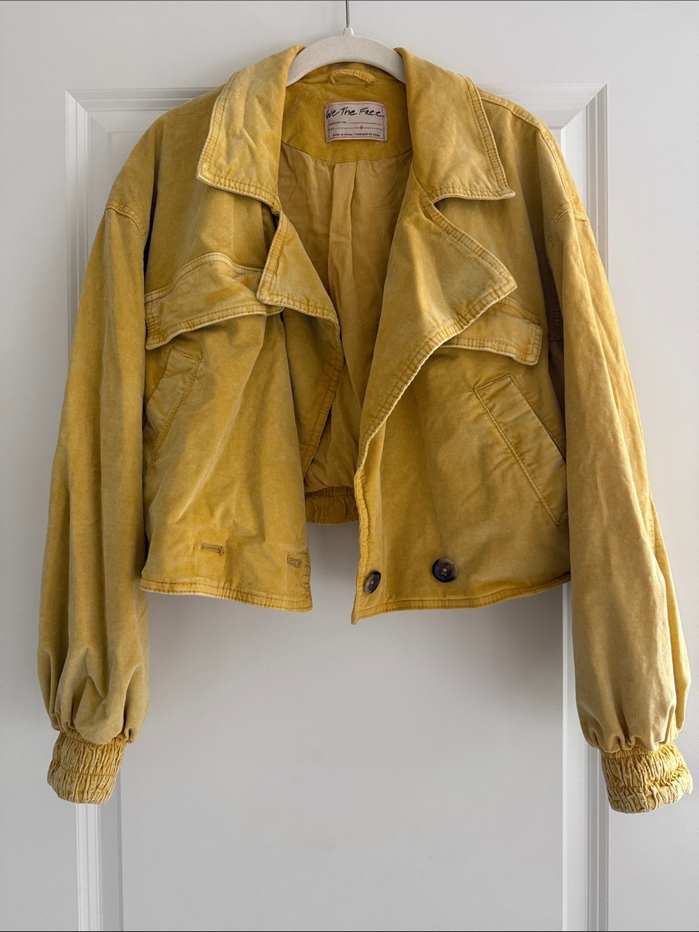 Free People Mustard Yellow Cropped Bomber Jacket